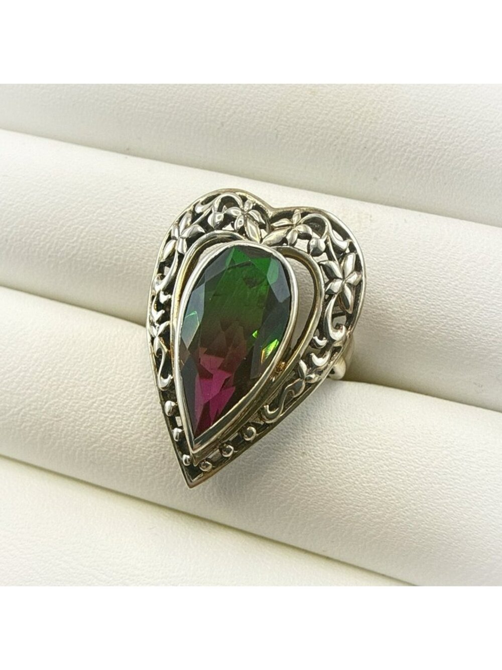 Nicky Butler Ring Heart Mystic Quartz Sterling Silver Green Pink Size 6